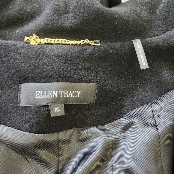 New Ellen Tracy Black Wool Blend Coat Cape Poncho XL Faux Fur Trim - Picture 5 of 8